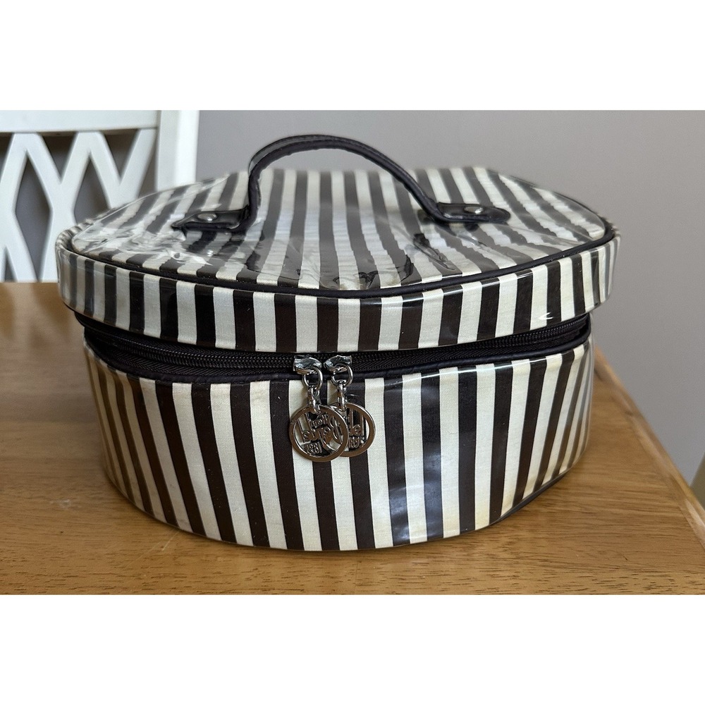Henri Bendel Vintage coated Canvas Travel Hat Case Box Striped RARE